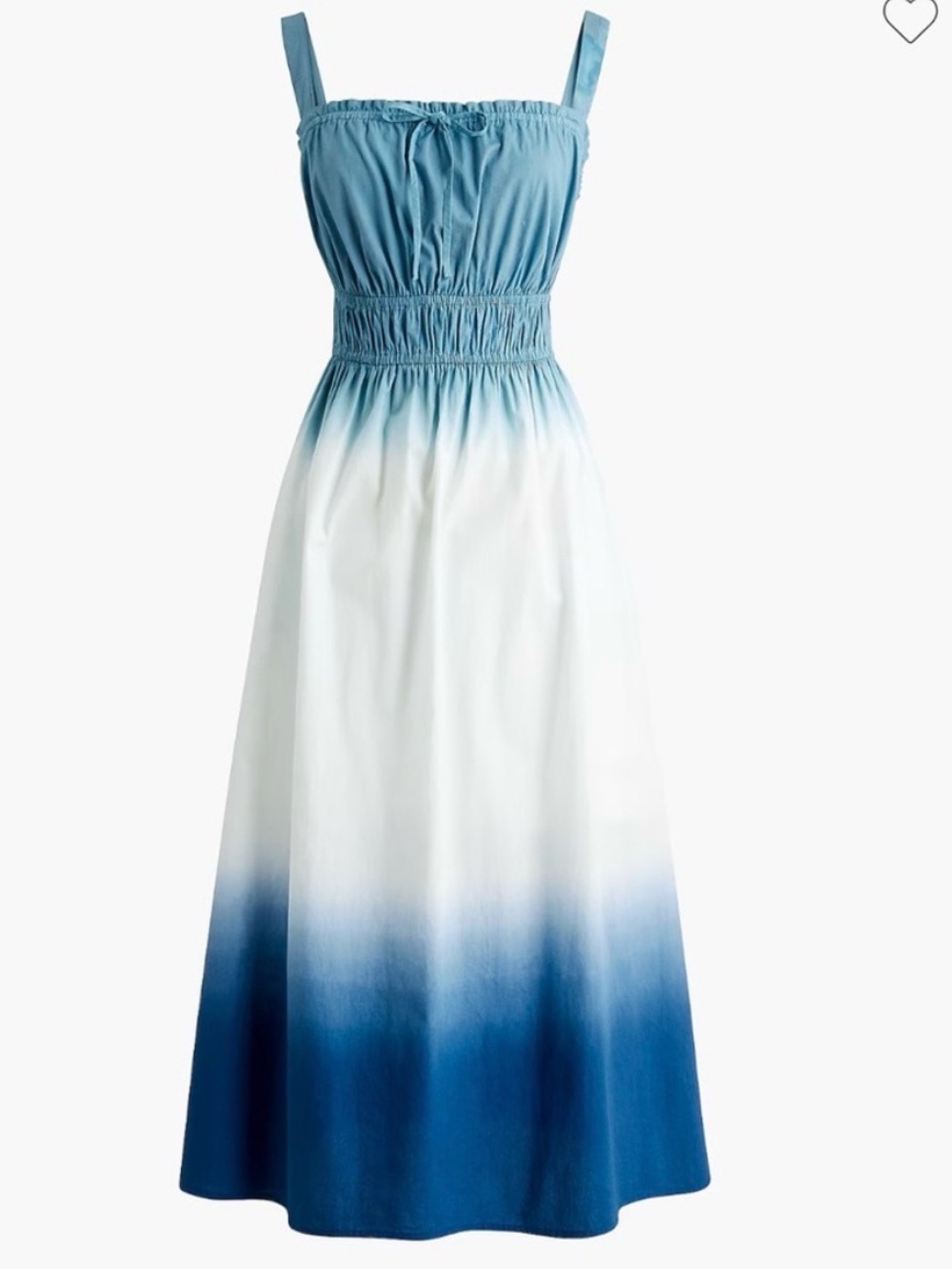 J. Crew Hand Dyed Ombré Midi Dress NWT in Blue and White Dip Dye XS